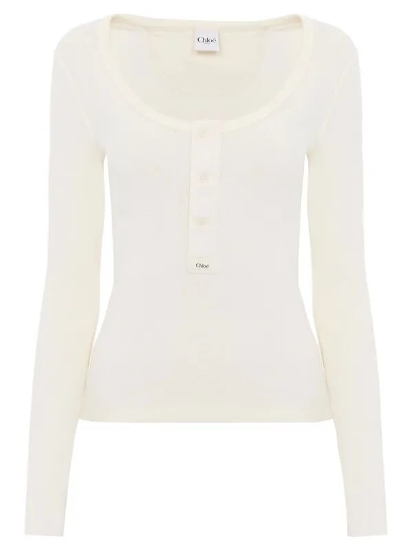 Scoop-Neck Cotton Jersey Henley Top