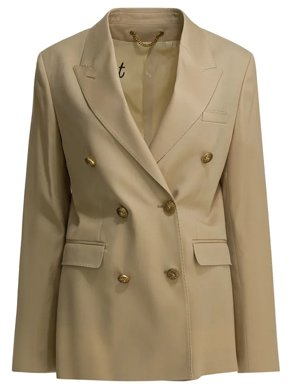 Double-Breasted Blazer In Virgin Wool Jackets And Coats Beige