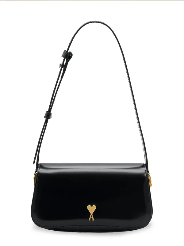 Leather Shoulder Bag With Logo On The Front - Ami Paris