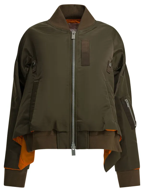 Nylon Zippered Bomber Jacket Jackets And Coats Green - Sacai