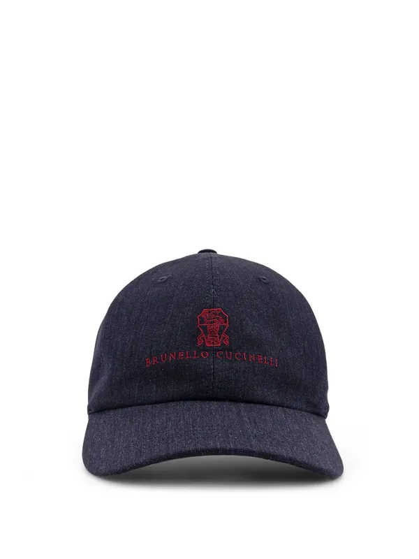 Denim Cap With Embroidered Logo On The Front - Brunello Cucinelli