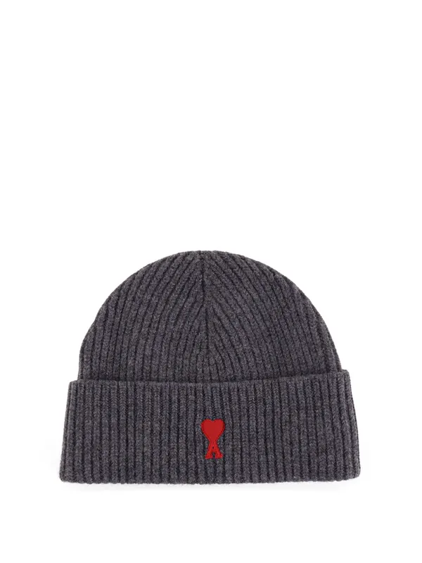 Virgin Wool Hat With Embroidered Logo On The Front - Ami Paris