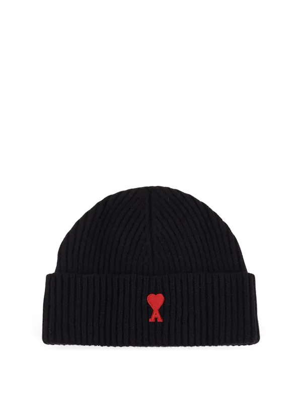 Virgin Wool Hat With Embroidered Logo On The Front - Ami Paris