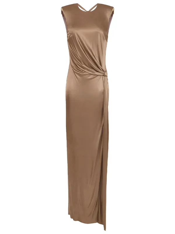Red Carpet Shiny Viscose Jersey Long Dress With Side Slit - Elisabetta Franchi