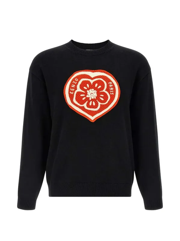 Crewneck Sweater With Heart Embroidery - Kenzo