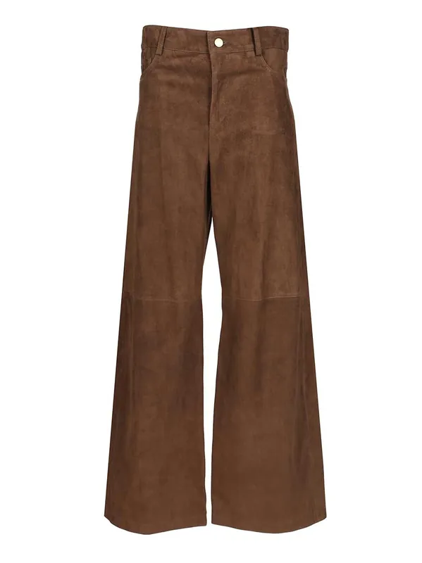 Wide-Leg Suede Trousers Brown