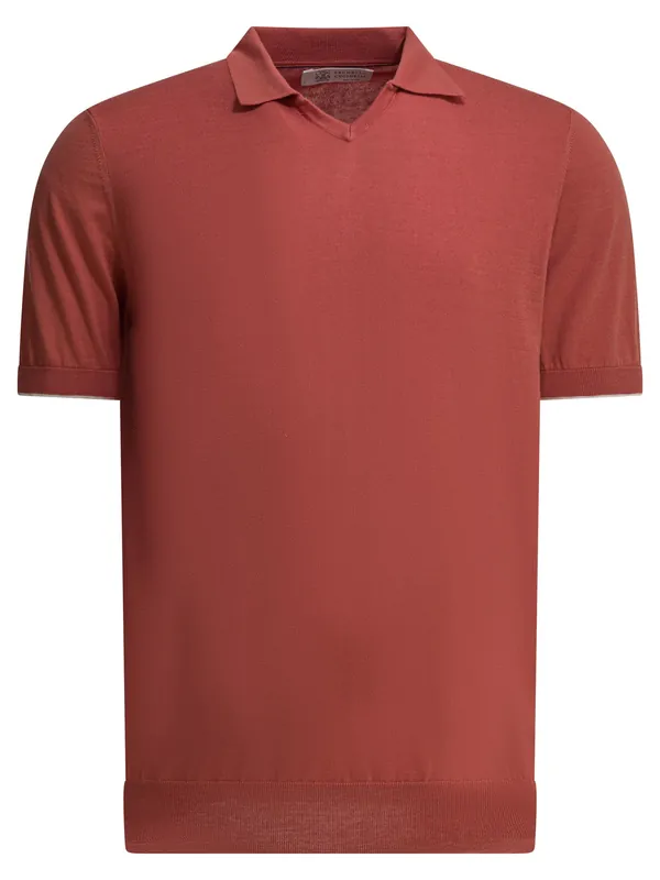 Cotton Buttonless Polo Shirt Polo Shirts Red - Brunello Cucinelli