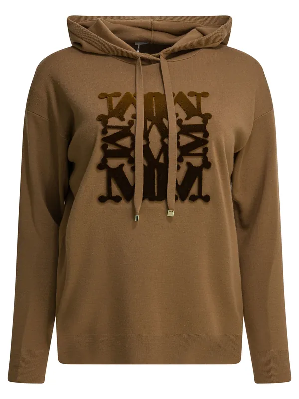 Virgin Wool Hooded Sweater Knitwear Brown - Max Mara