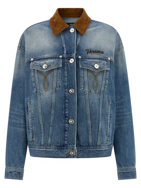 Trucker Puffer Jackets Blue - Versace