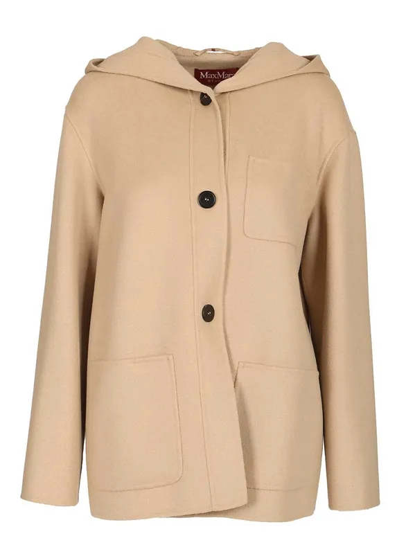 Wool, Cashmere And Silk Hooded Coat Coats Beige - Max Mara