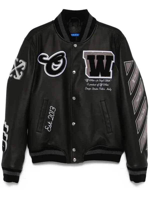 Leather Bomber Jacket - Off-White