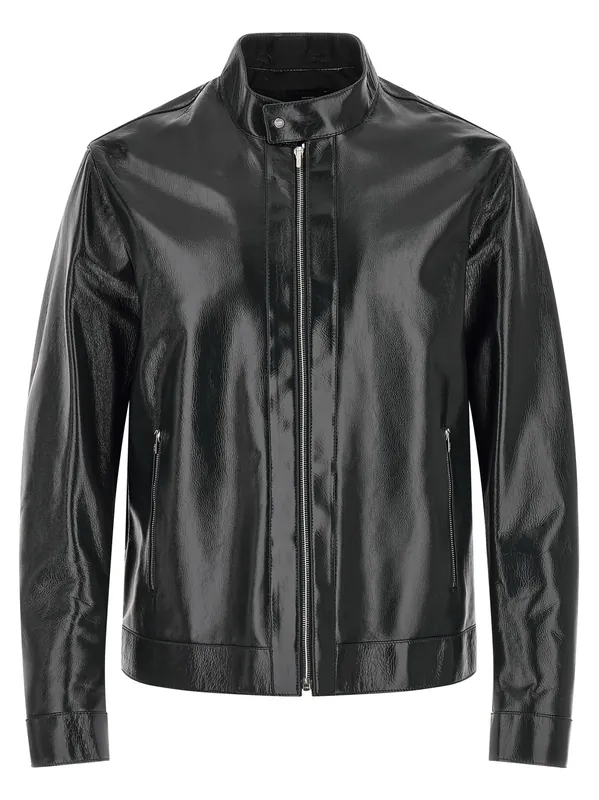 Lacquered Leather Blouson Puffer Jackets Blue - Fendi