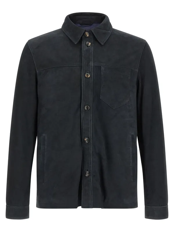 Suede Overshirt Puffer Jackets Blue - Pal Zileri