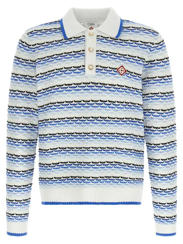 Tuck Stitch Long Sleeve Polo Blue - Casablanca