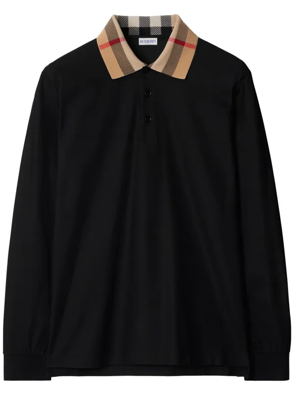 Check Collar Cotton Polo Shirt - Burberry