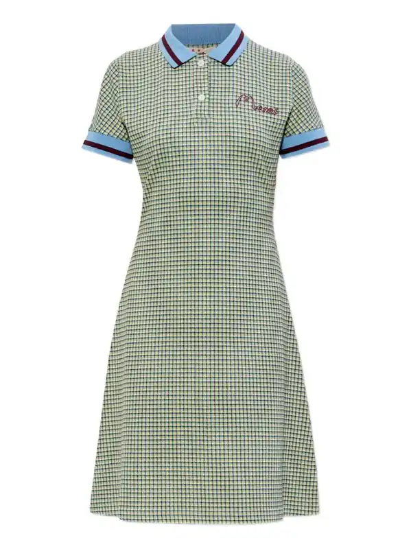Polo-Collar Check Mini Dress