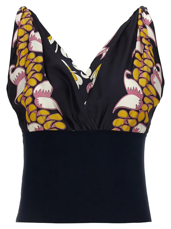 Printed Silk Top Tops Black - Tory Burch