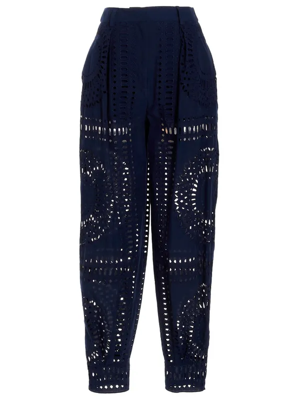 Embroidered Cotton Pants Blue - Alberta Ferretti