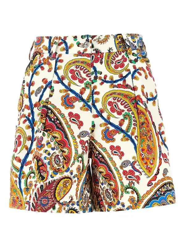 Pleated Shorts With Back Patch Pockets - Etro