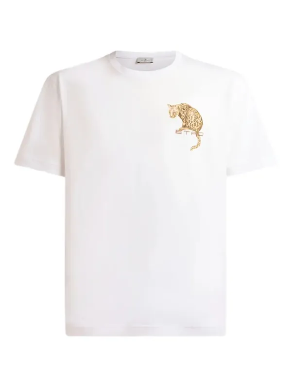 Cotton T-Shirt With Leopard Print And Etro Embroidery