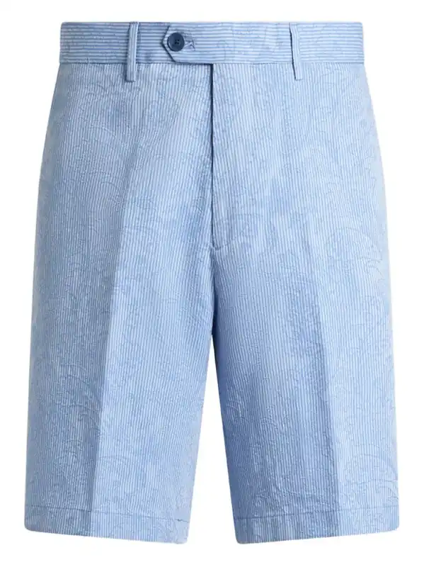 Striped Cotton Jacquard Shorts With Floral Paisley Motif - Etro