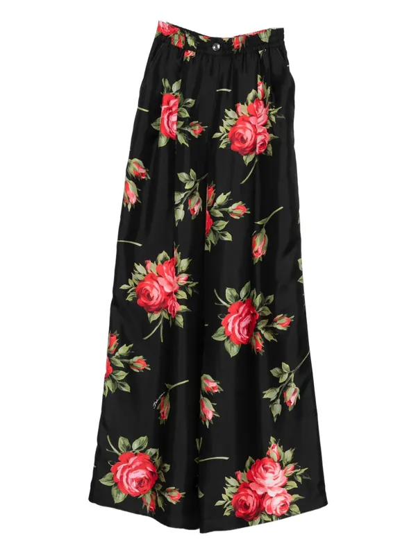 Roses Bouquet Print Silk Trousers - Dolce & Gabbana
