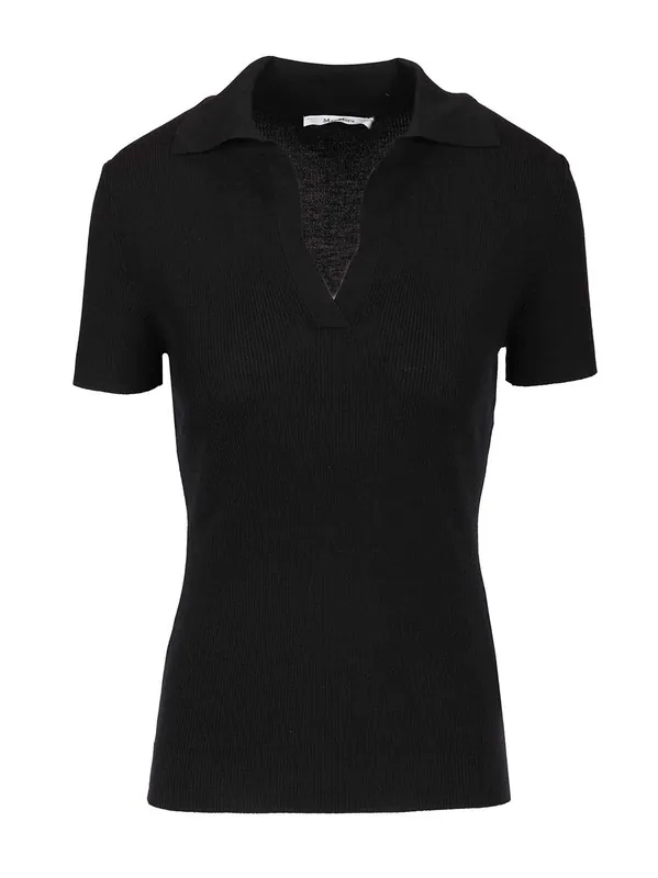 Ribbed Wool Polo Shirt Knitwear Black - Max Mara
