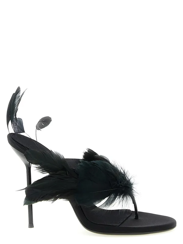 Lidia Feather Thong Sandals Black - Paris Texas