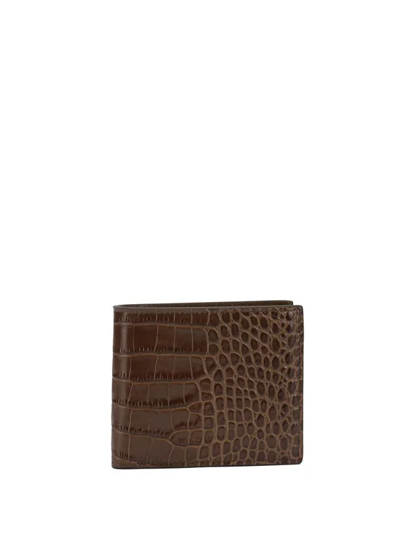 Crocodile Print Leather Wallet Wallets & Card Holders Brown - Tom Ford
