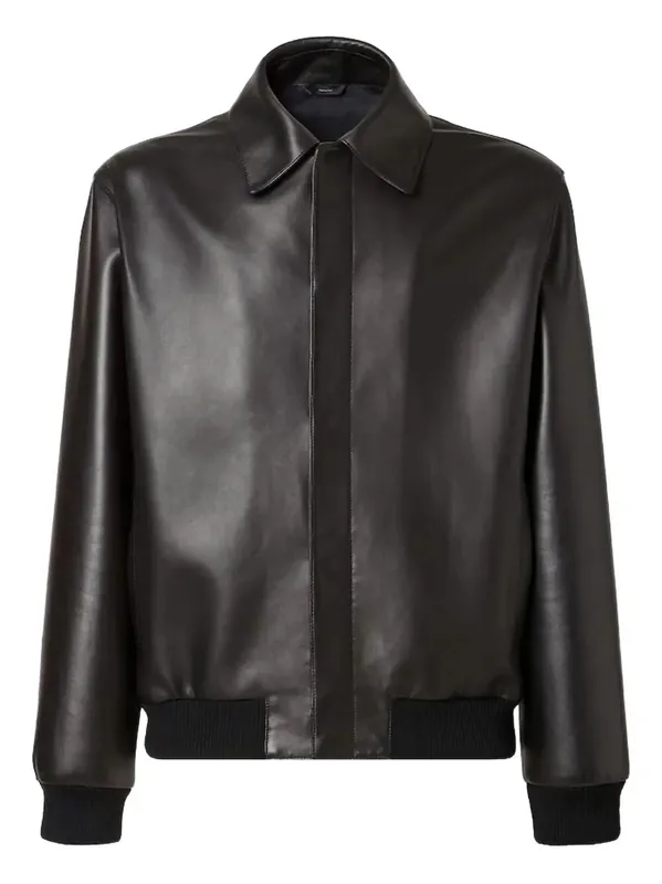 Leather Bluson With Maxi Fendi Lettering Embroidery
