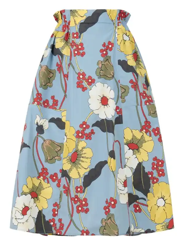 Poplin Elasticated Midi Skirt With Melodia Print - Marni