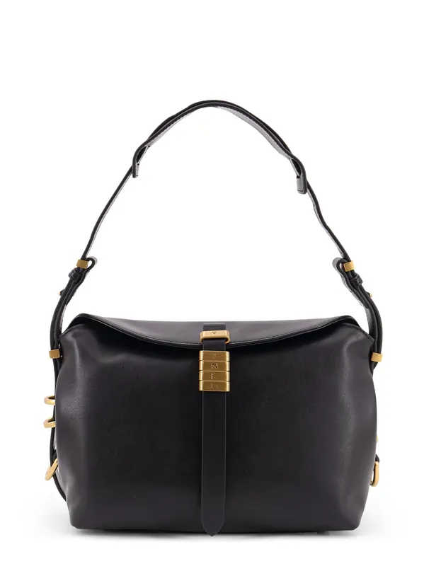 Leather Shoulder Bag With Metal Logo Detail - Pinko