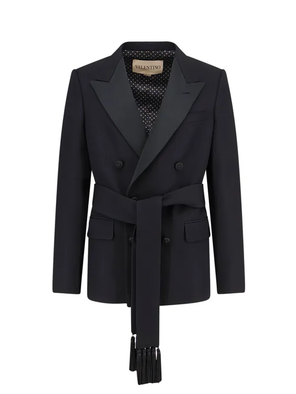 Virgin Wool Blazer With Belt - Valentino Garavani