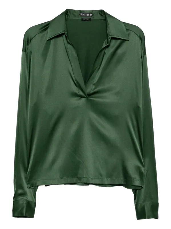 Stretch Silk Satin Polo With Tonal Tf Embroidered Logo - Tom Ford