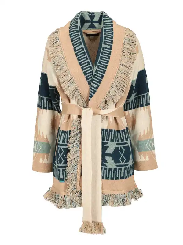 Icon Cardigan In Cashmere And Linen Knitwear Beige - Alanui