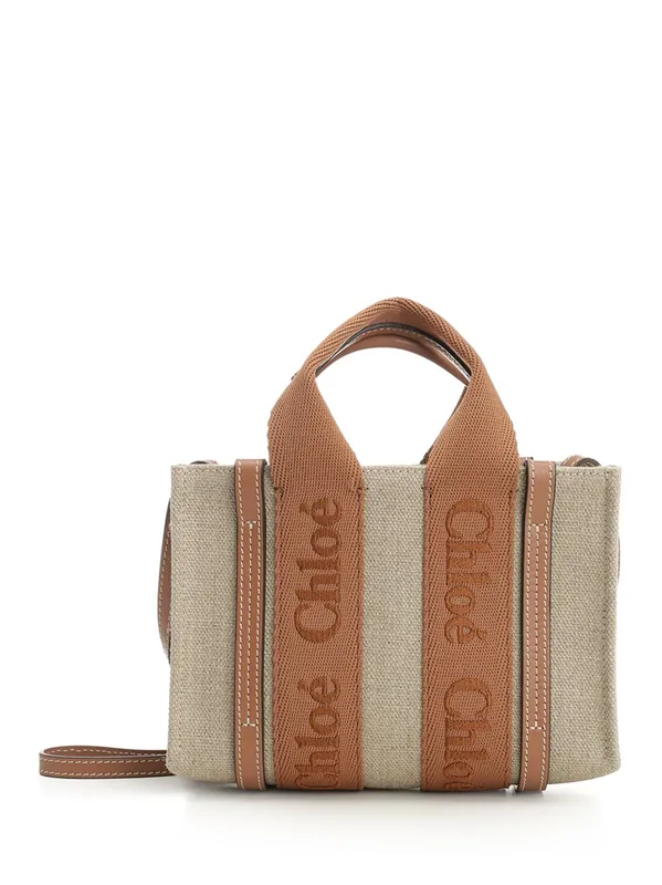 Woody Mini Linen Tote Bag Handbags Beige - Chloé
