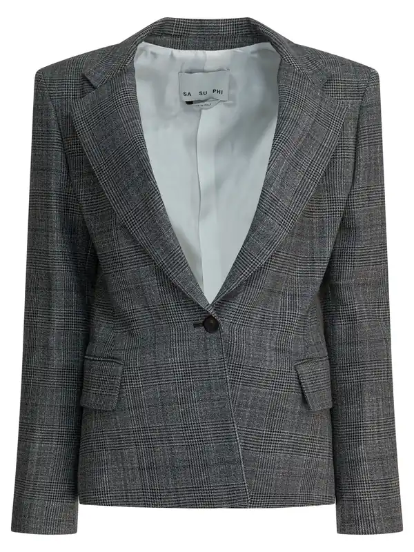 Single-Breasted Wool-Blend Blazer Jackets And Coats Grey