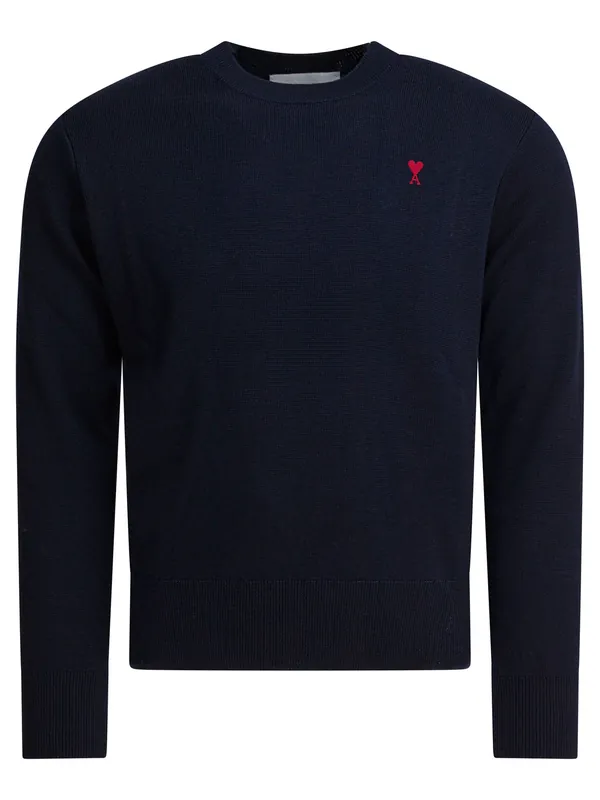 Wool Crewneck Sweater Knitwear Blue - Ami Paris