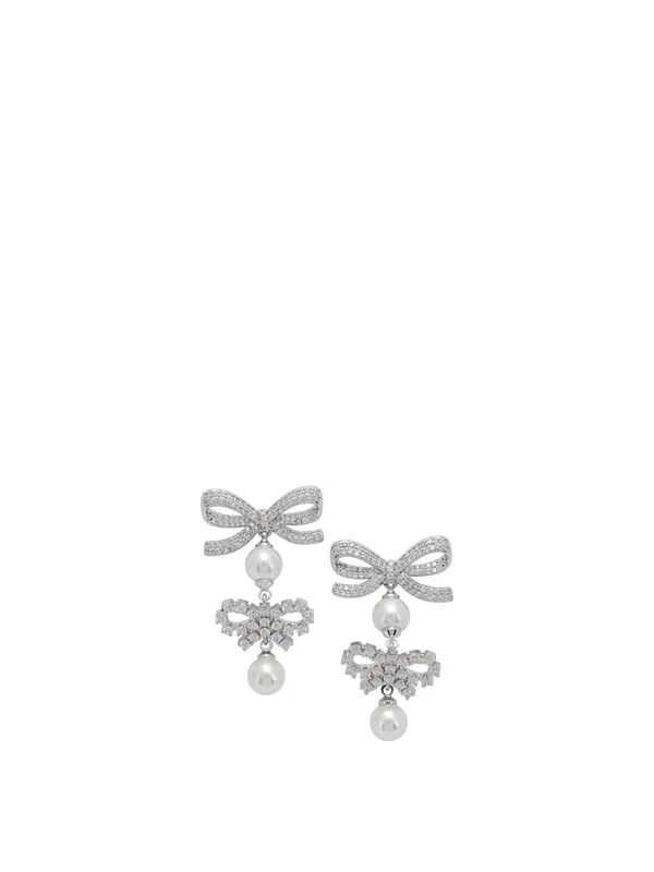 Earrings With Bows And Pearls Jewels Silver - Self-Portrait