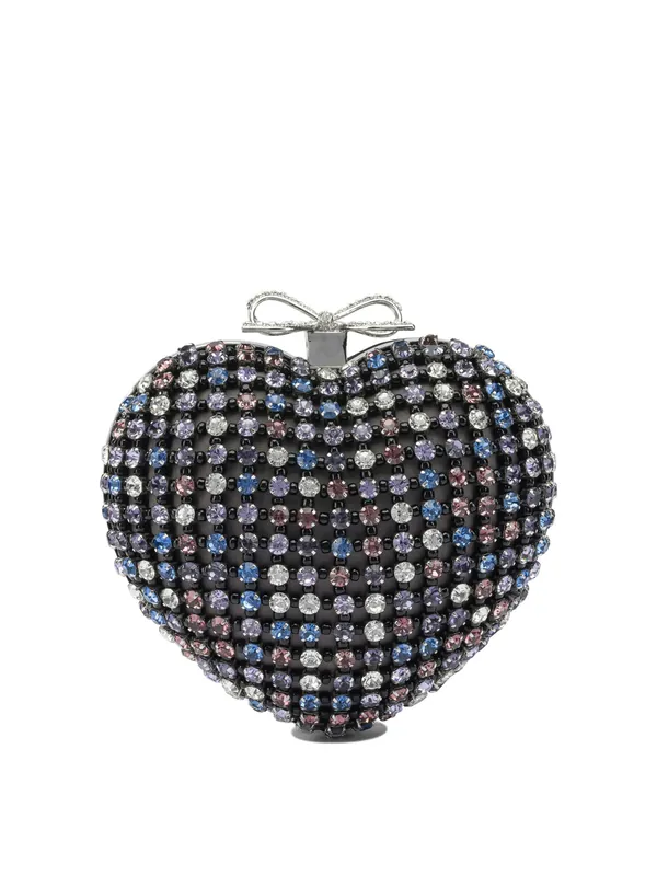 Heart Clutch With Crystals Clutches Black - Self-Portrait