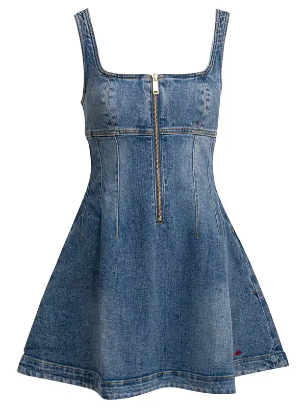 Denim Flared Dress Dresses Blue - Self-Portrait