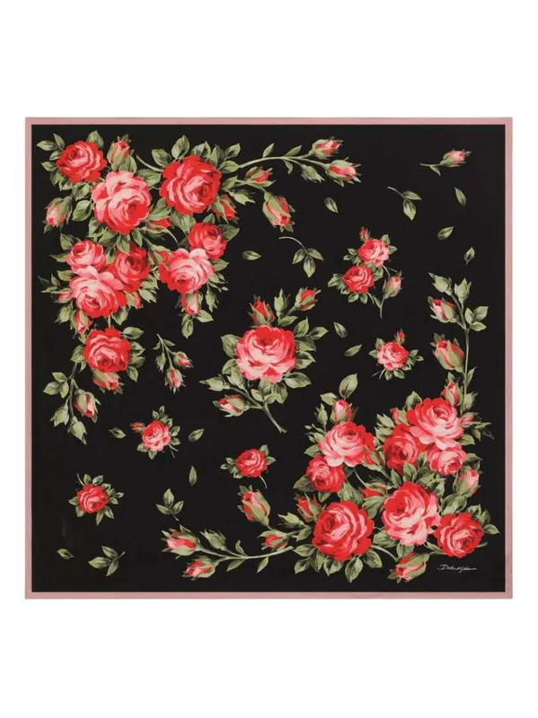 90x90 Cm Silk Twill Scarf With A Rose Bouquet Print - Dolce & Gabbana