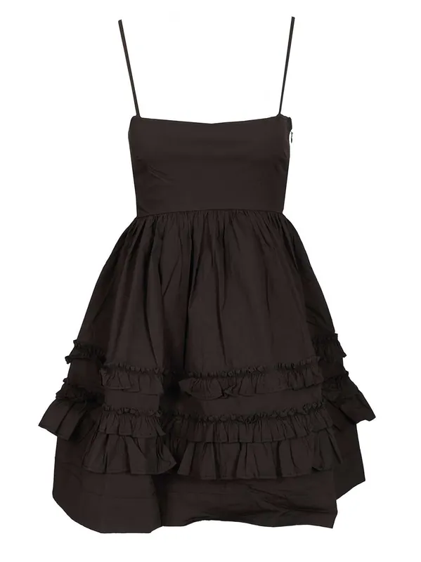 Black Mini Dress With Ruffles Dresses Black - Ganni