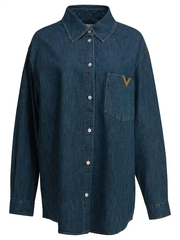 Denim Shirt With Vlogo Shirts Blue - Valentino Garavani