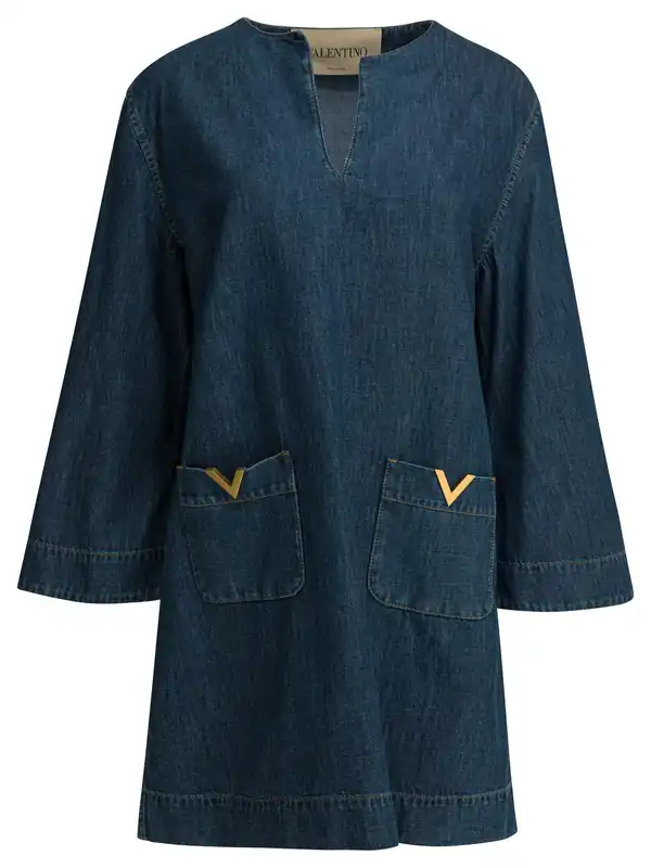 Short Denim Dress Dresses Blue - Valentino Garavani