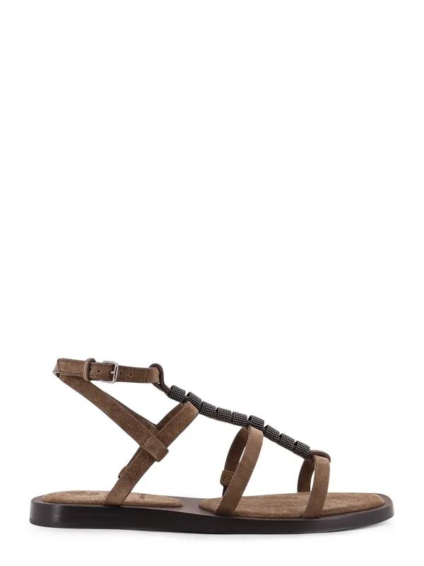 Suede Sandals With Monili Details - Brunello Cucinelli