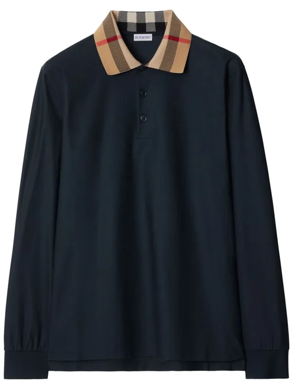 Check Collar Cotton Polo Shirt - Burberry