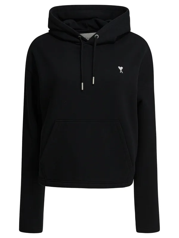Cotton Hoodie Sweatshirts Black - Ami Paris
