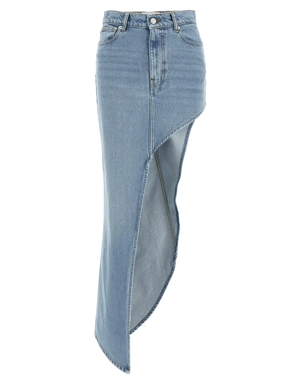 One-Leg Denim Skirts Light Blue