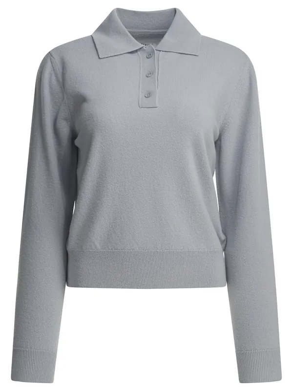 Virgin Wool Polo Sweater Knitwear Light Blue - Maison Margiela